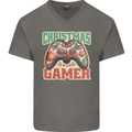 Christmas Gamer Funny Gaming Joypad Mens V-Neck Cotton T-Shirt Charcoal
