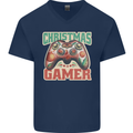 Christmas Gamer Funny Gaming Joypad Mens V-Neck Cotton T-Shirt Navy Blue