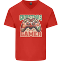 Christmas Gamer Funny Gaming Joypad Mens V-Neck Cotton T-Shirt Red