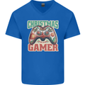 Christmas Gamer Funny Gaming Joypad Mens V-Neck Cotton T-Shirt Royal Blue