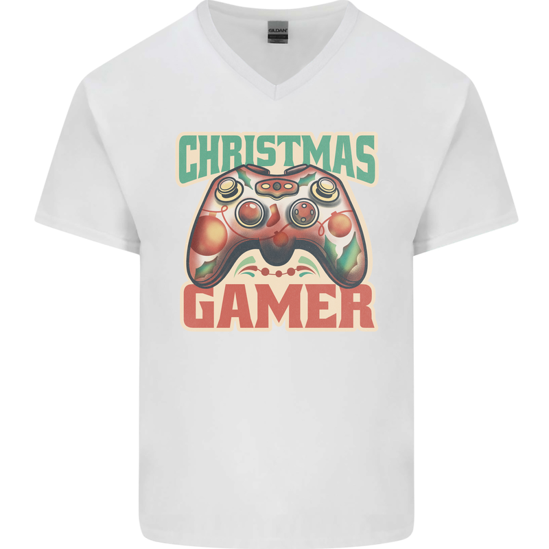 Christmas Gamer Funny Gaming Joypad Mens V-Neck Cotton T-Shirt White