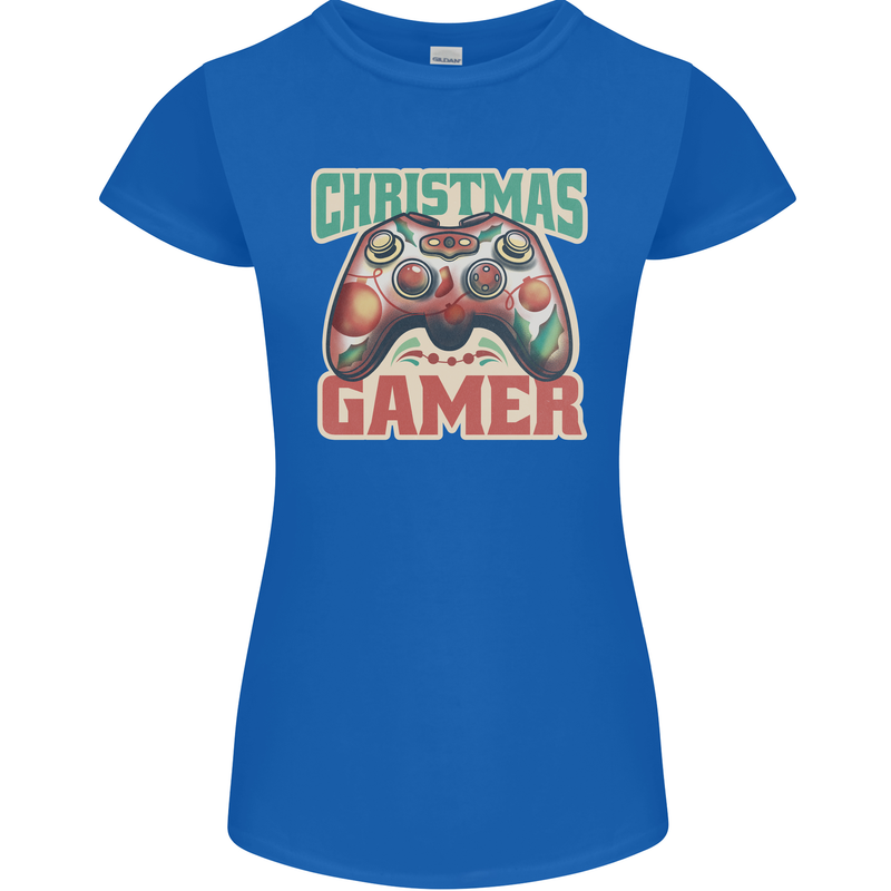 Christmas Gamer Funny Gaming Joypad Womens Petite Cut T-Shirt Royal Blue