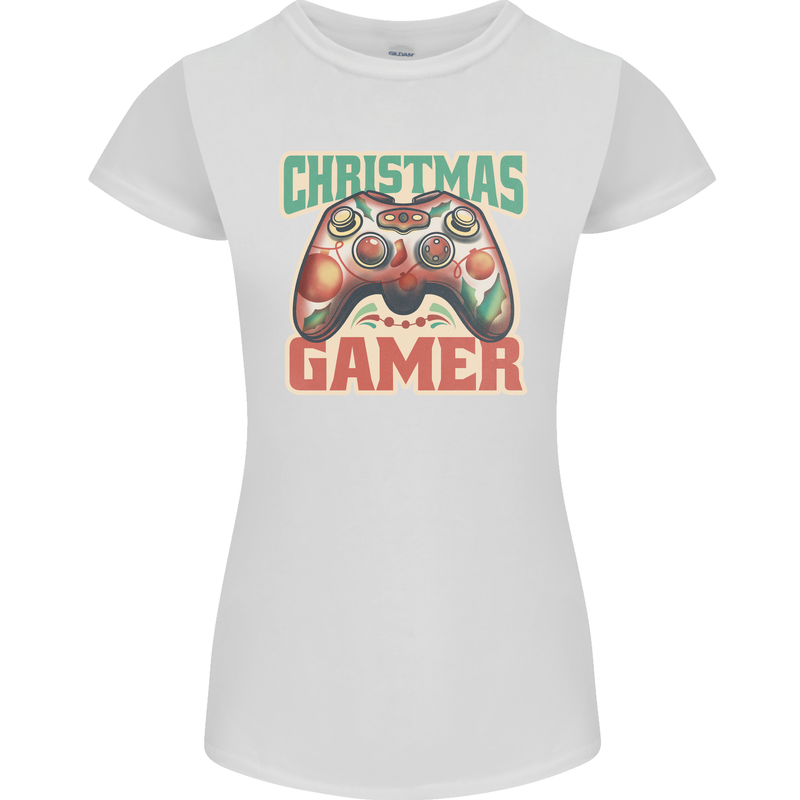 Christmas Gamer Funny Gaming Joypad Womens Petite Cut T-Shirt White