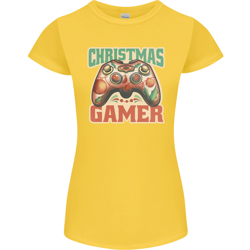 Christmas Gamer Funny Gaming Joypad Womens Petite Cut T-Shirt Yellow