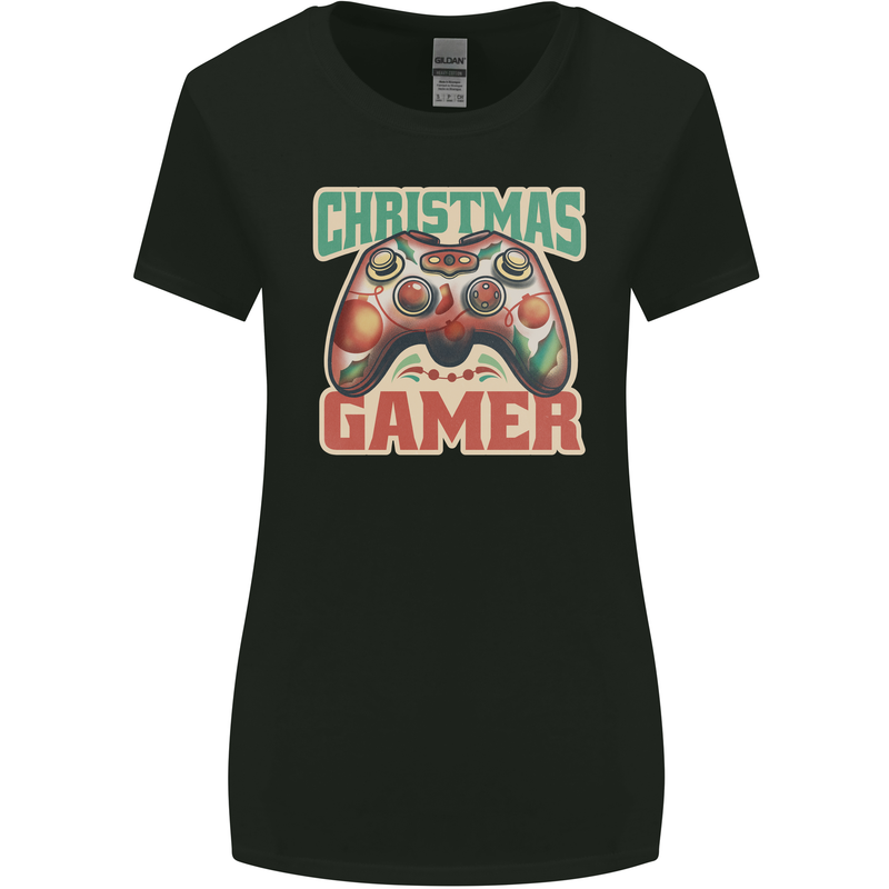 Christmas Gamer Funny Gaming Joypad Womens Wider Cut T-Shirt Black