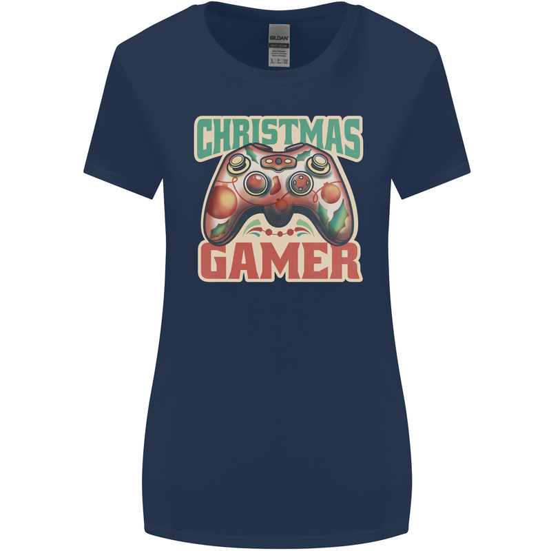 Christmas Gamer Funny Gaming Joypad Womens Wider Cut T-Shirt Navy Blue