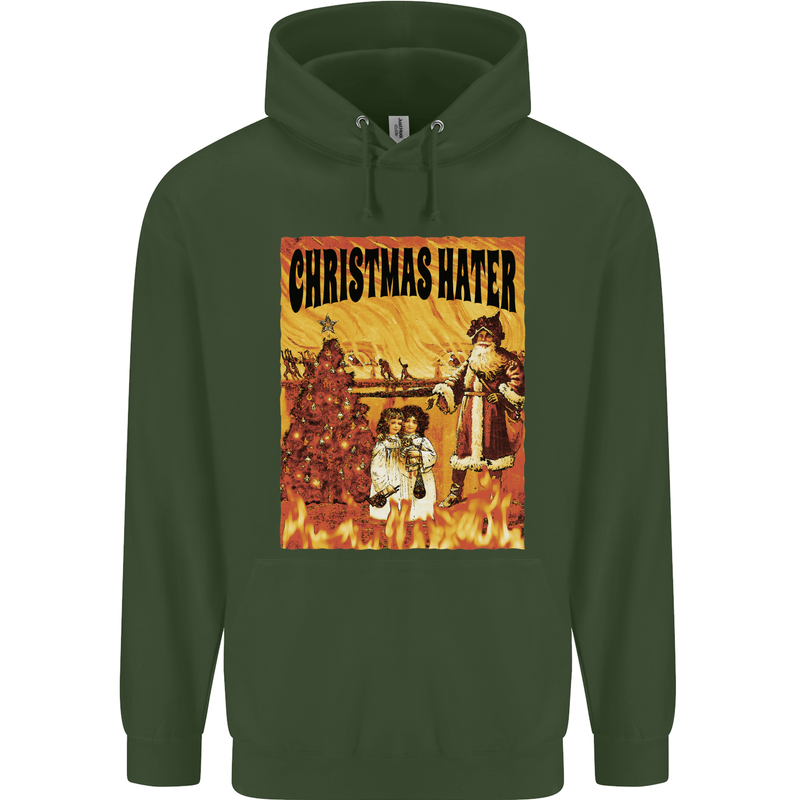 Christmas Hater Bah Humbug Childrens Kids Hoodie Forest Green