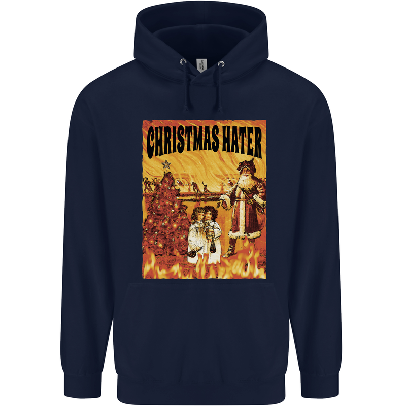 Christmas Hater Bah Humbug Childrens Kids Hoodie Navy Blue