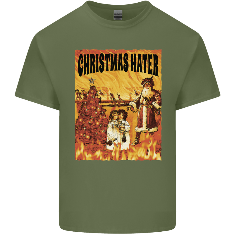 Christmas Hater Bah Humbug Mens Cotton T-Shirt Tee Top Military Green