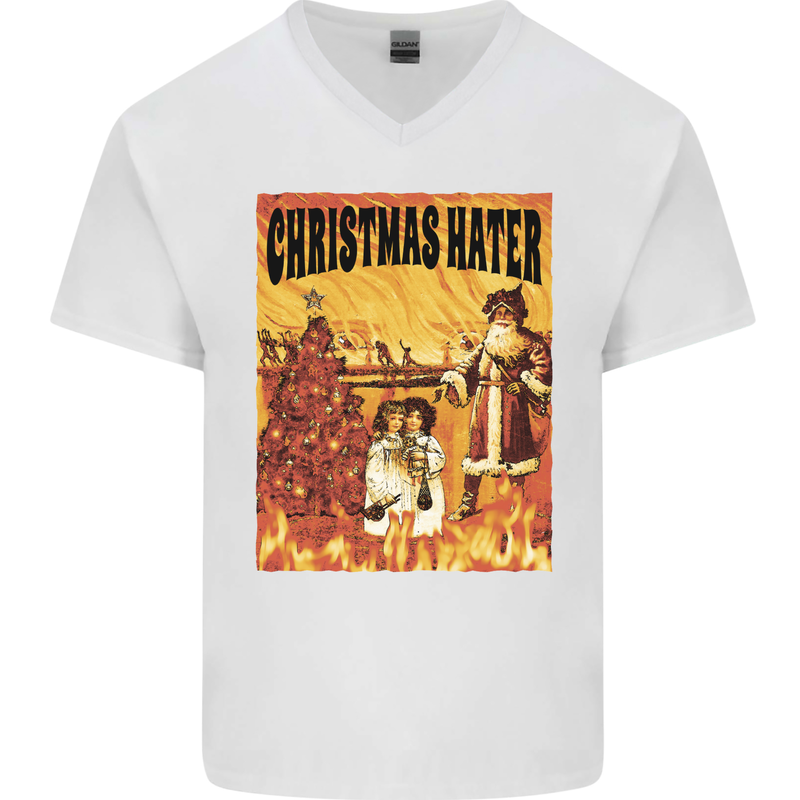 Christmas Hater Bah Humbug Mens V-Neck Cotton T-Shirt White
