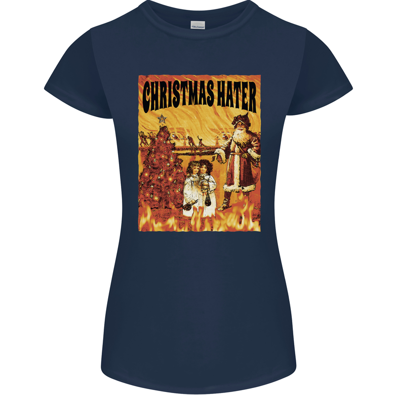 Christmas Hater Bah Humbug Womens Petite Cut T-Shirt Navy Blue