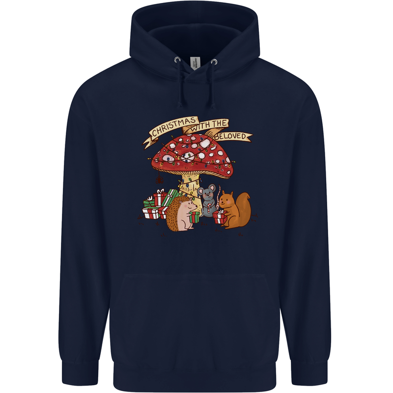 Christmas Hedgehog Toadstool Mouse Childrens Kids Hoodie Navy Blue