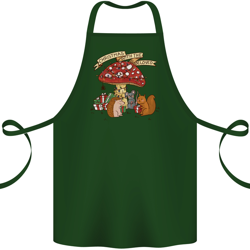 Christmas Hedgehog Toadstool Mouse Cotton Apron 100% Organic Forest Green