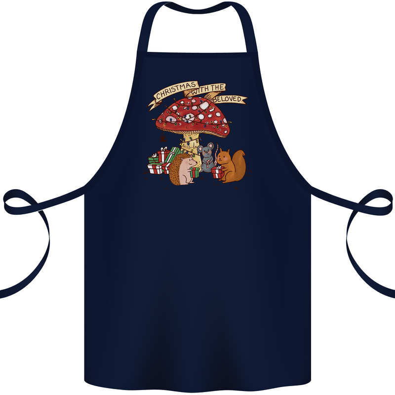 Christmas Hedgehog Toadstool Mouse Cotton Apron 100% Organic Navy Blue