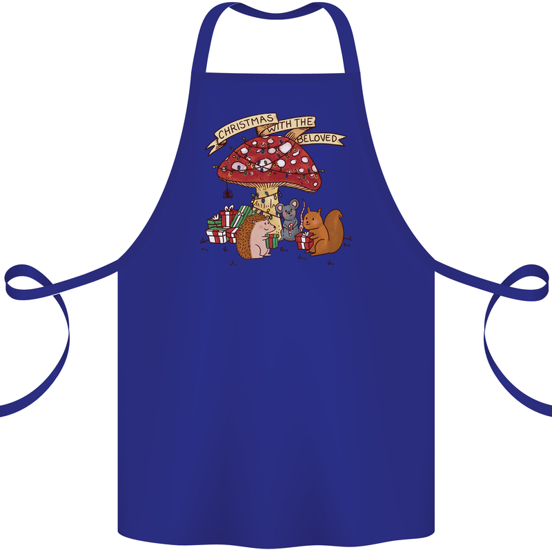 Christmas Hedgehog Toadstool Mouse Cotton Apron 100% Organic Royal Blue