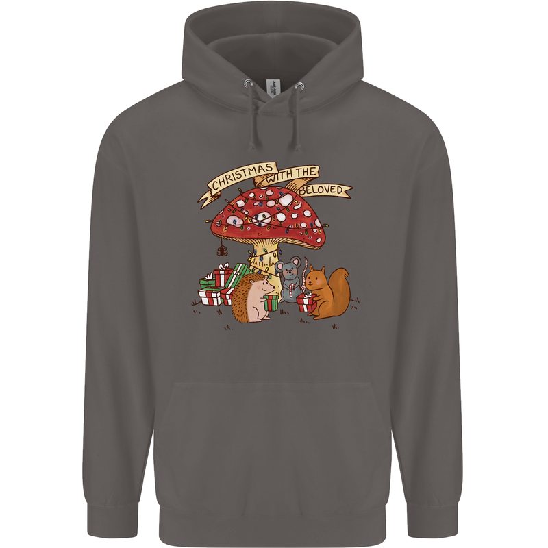 Christmas Hedgehog Toadstool Mouse Mens 80% Cotton Hoodie Charcoal
