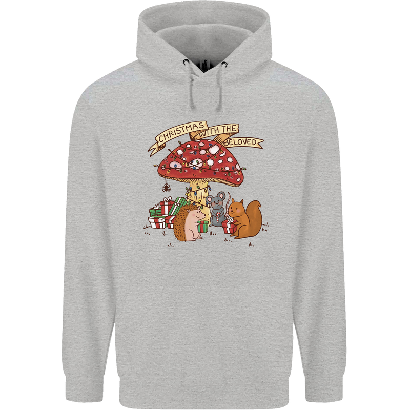 Christmas Hedgehog Toadstool Mouse Mens 80% Cotton Hoodie Sports Grey