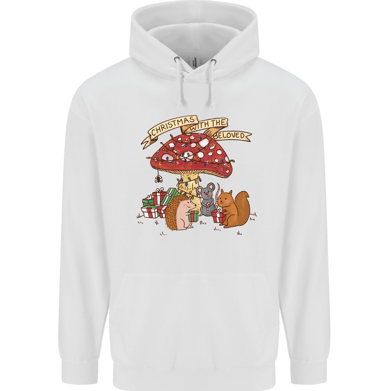 Christmas Hedgehog Toadstool Mouse Mens 80% Cotton Hoodie White