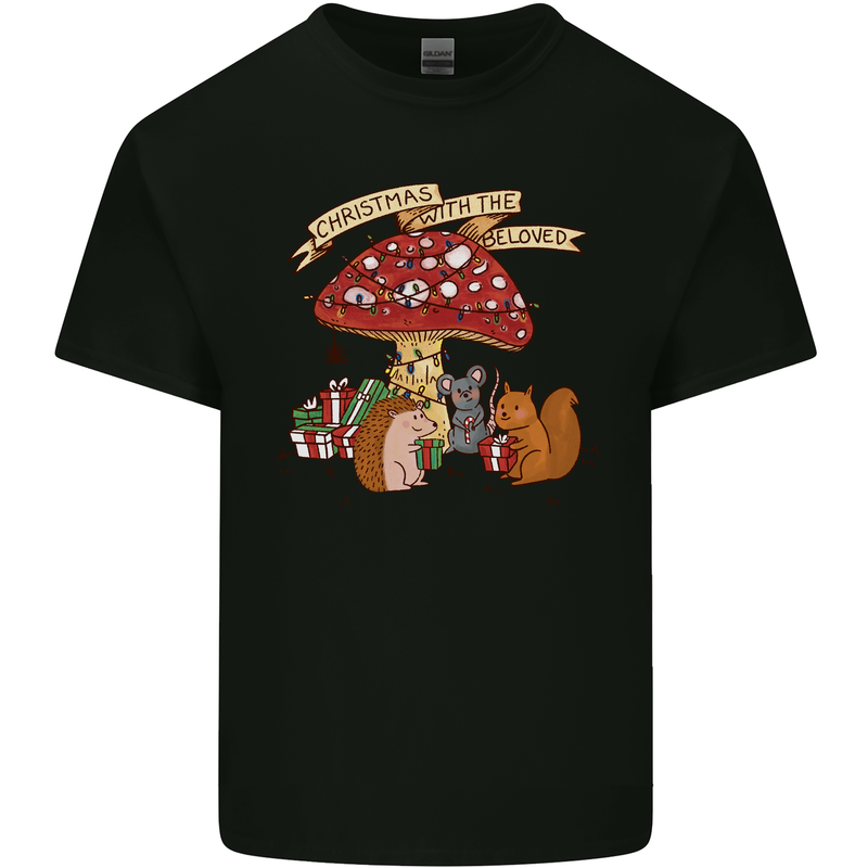 Christmas Hedgehog Toadstool Mouse Mens Cotton T-Shirt Tee Top Black