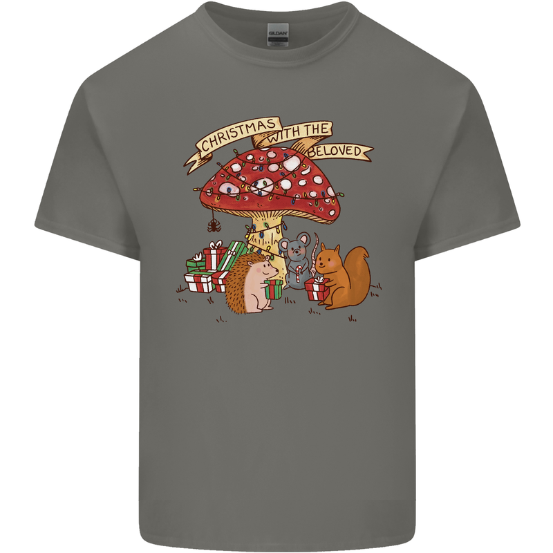Christmas Hedgehog Toadstool Mouse Mens Cotton T-Shirt Tee Top Charcoal