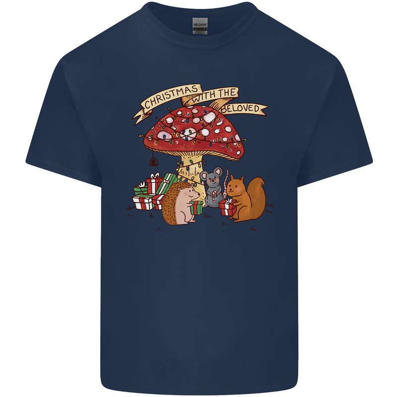 Christmas Hedgehog Toadstool Mouse Mens Cotton T-Shirt Tee Top Navy Blue