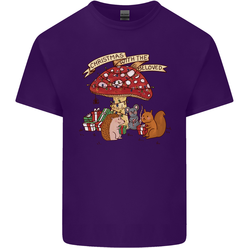 Christmas Hedgehog Toadstool Mouse Mens Cotton T-Shirt Tee Top Purple