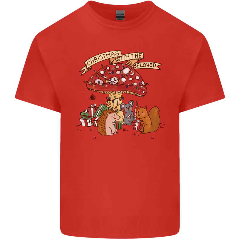 Christmas Hedgehog Toadstool Mouse Mens Cotton T-Shirt Tee Top Red
