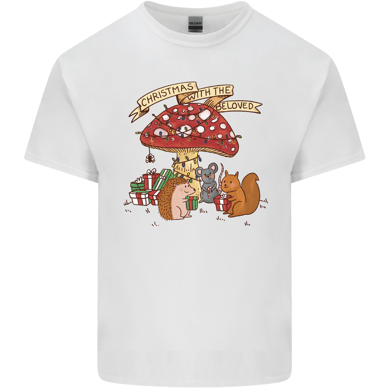 Christmas Hedgehog Toadstool Mouse Mens Cotton T-Shirt Tee Top White