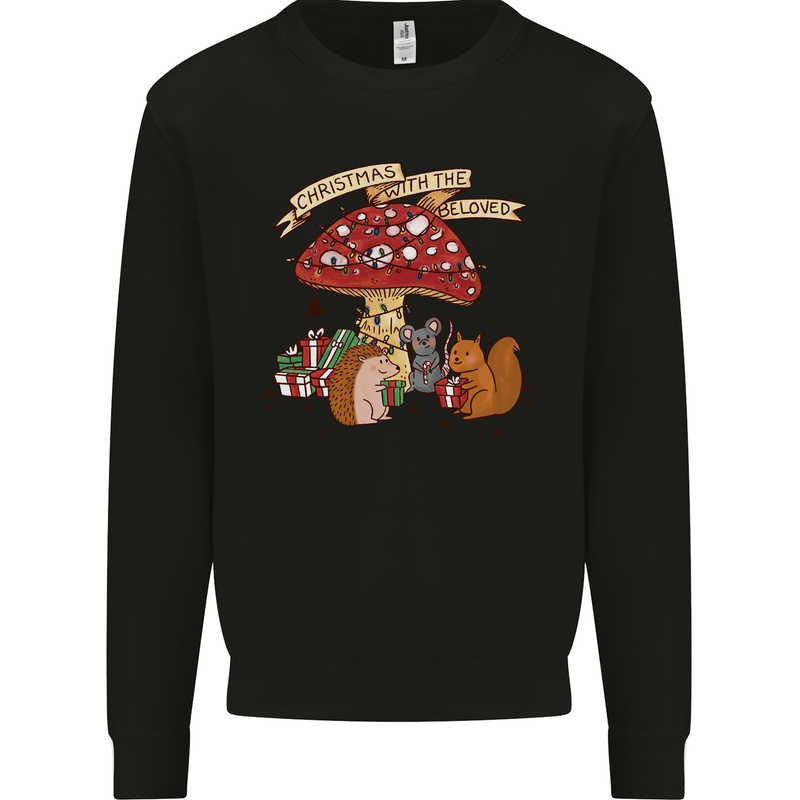 Christmas Hedgehog Toadstool Mouse Mens Sweatshirt Jumper Black