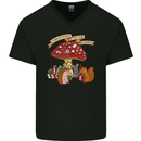 Christmas Hedgehog Toadstool Mouse Mens V-Neck Cotton T-Shirt Black