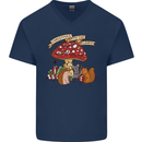 Christmas Hedgehog Toadstool Mouse Mens V-Neck Cotton T-Shirt Navy Blue