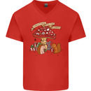 Christmas Hedgehog Toadstool Mouse Mens V-Neck Cotton T-Shirt Red