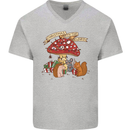 Christmas Hedgehog Toadstool Mouse Mens V-Neck Cotton T-Shirt Sports Grey