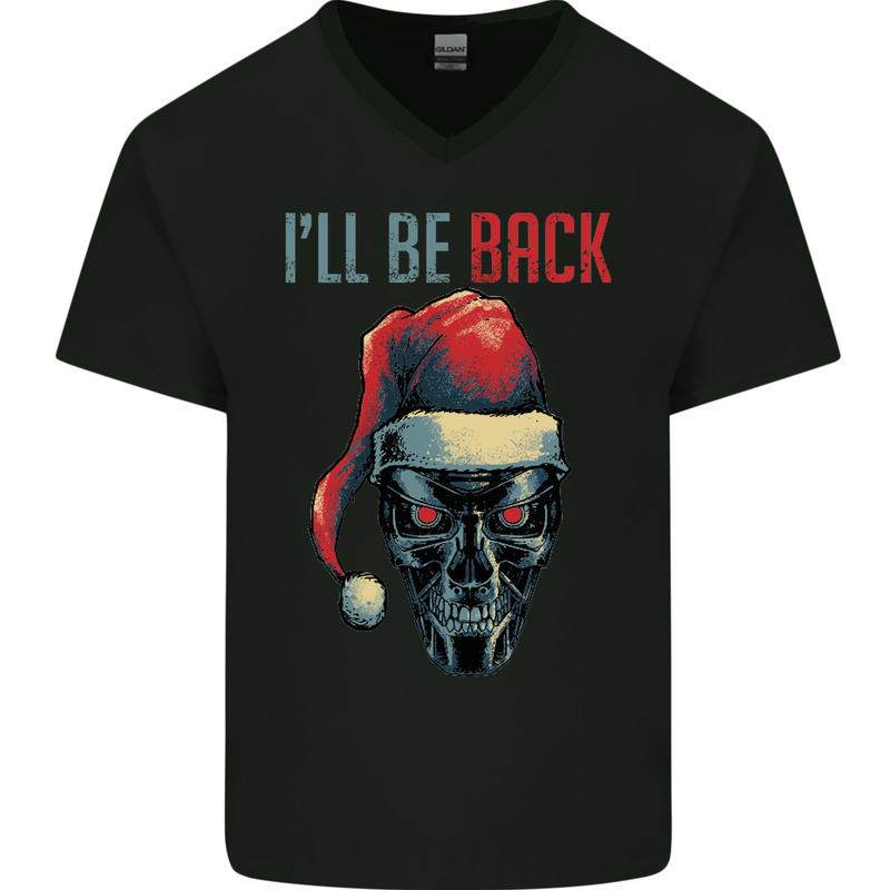 Christmas I'll Be Back SCI-FI Funny Xmas Mens V-Neck Cotton T-Shirt Black