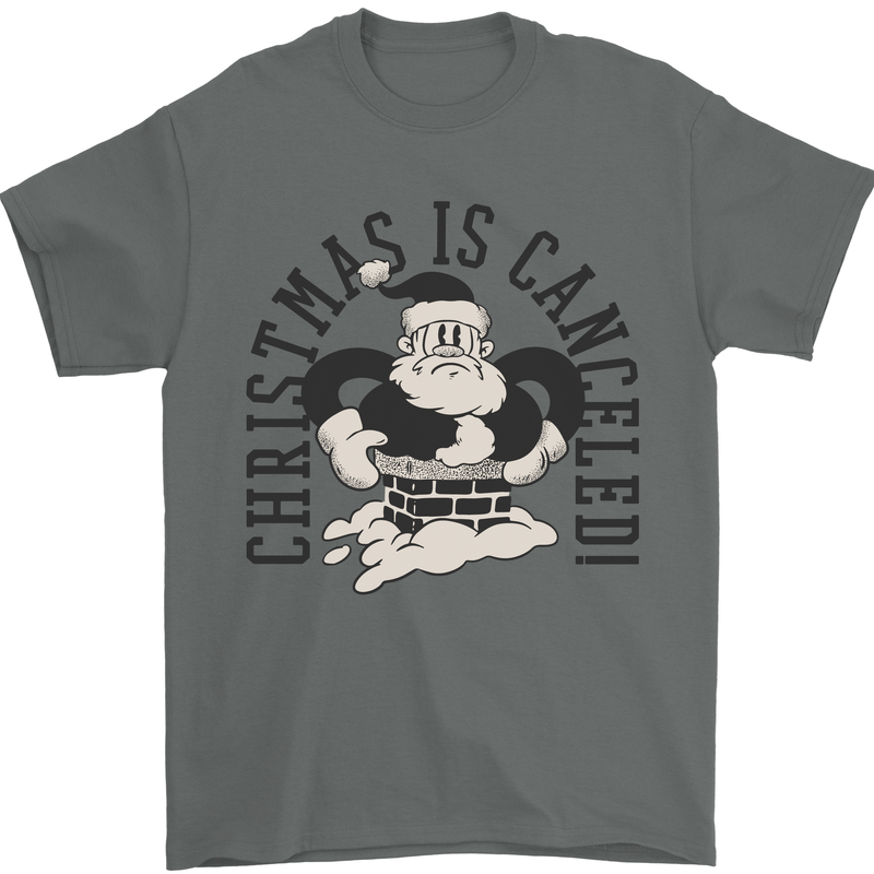 Christmas Is Cancelled Funny Bah Humbug Mens T-Shirt 100% Cotton Charcoal