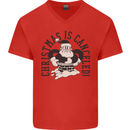 Christmas Is Cancelled Funny Bah Humbug Mens V-Neck Cotton T-Shirt Red