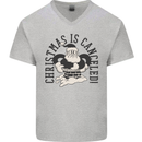 Christmas Is Cancelled Funny Bah Humbug Mens V-Neck Cotton T-Shirt Sports Grey