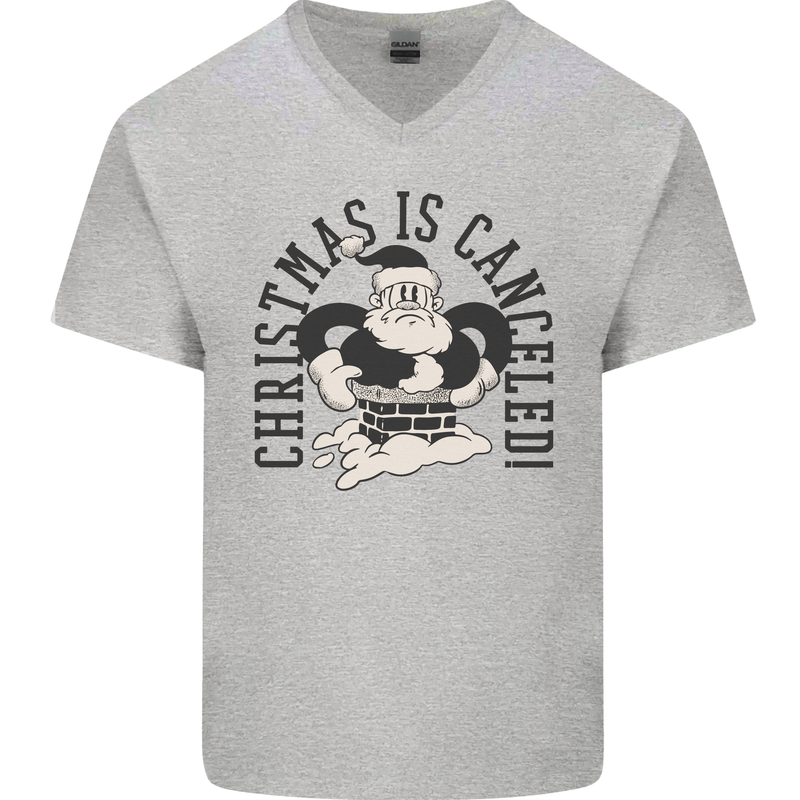 Christmas Is Cancelled Funny Bah Humbug Mens V-Neck Cotton T-Shirt Sports Grey