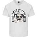 Christmas Is Cancelled Funny Bah Humbug Mens V-Neck Cotton T-Shirt White