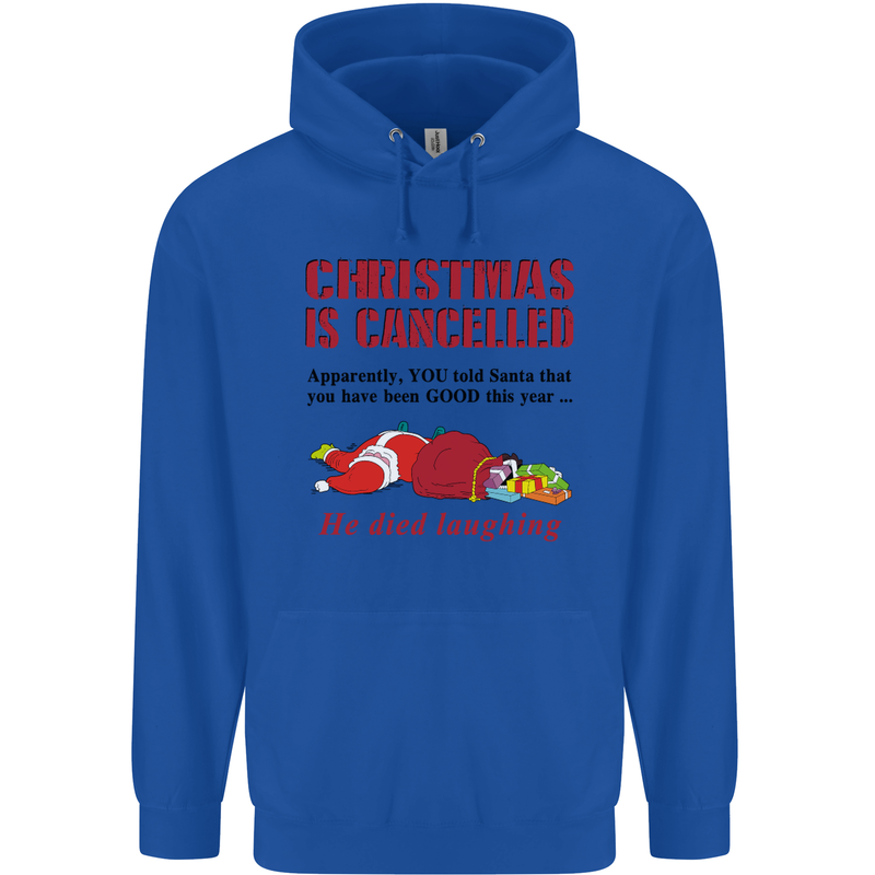 Christmas Is Cancelled Funny Santa Clause Childrens Kids Hoodie Royal Blue