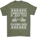 Christmas Is Just Too F#cking Deer Funny Mens T-Shirt Cotton Gildan Military Green
