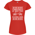 Christmas Is Just Too F#cking Deer Funny Womens Petite Cut T-Shirt Red