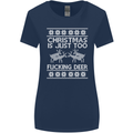 Christmas Is Just Too F#cking Deer Funny Womens Wider Cut T-Shirt Navy Blue