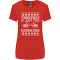 Christmas Is Just Too F#cking Deer Funny Womens Wider Cut T-Shirt Red