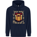 Christmas Just Here For the Presents Funny Childrens Kids Hoodie Navy Blue