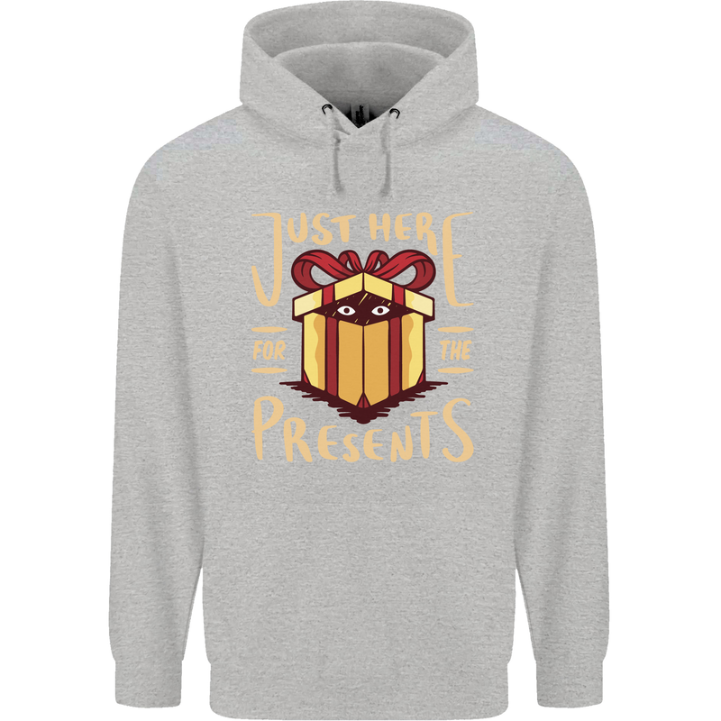 Christmas Just Here For the Presents Funny Childrens Kids Hoodie Sports Grey