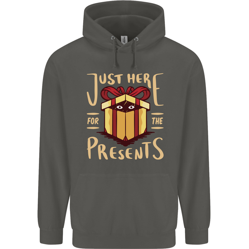 Christmas Just Here For the Presents Funny Childrens Kids Hoodie Storm Grey