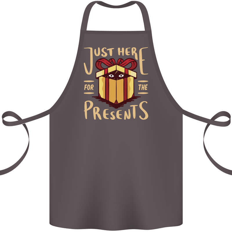 Christmas Just Here For the Presents Funny Cotton Apron 100% Organic Dark Grey
