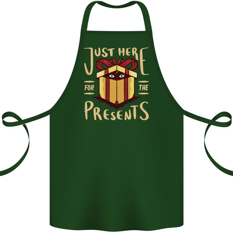 Christmas Just Here For the Presents Funny Cotton Apron 100% Organic Forest Green