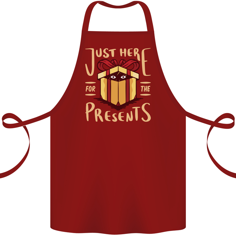 Christmas Just Here For the Presents Funny Cotton Apron 100% Organic Maroon